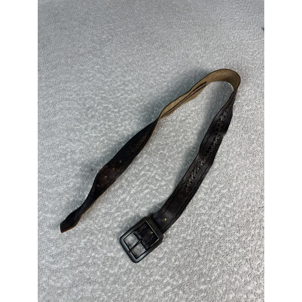 Barneys New York CO OP Leather Belt‎ Mens 38 Brown Western Braided Buckle Cowboy